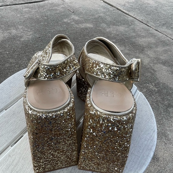 Gianni Bini Sparkling Gold Wedge Sandals - Picture 4 of 5